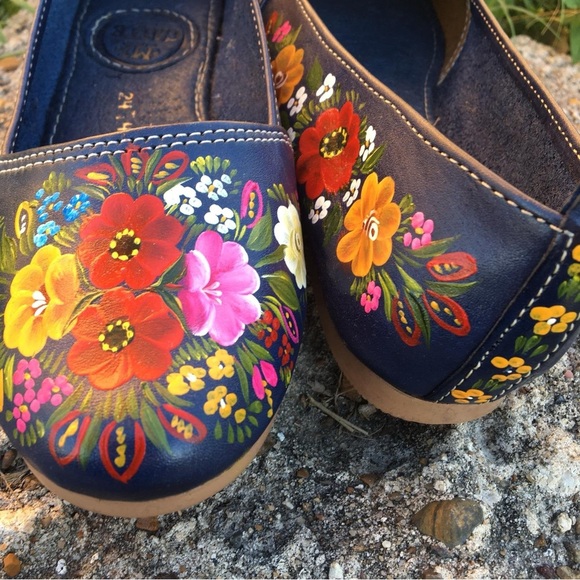 Navy Leather Flats Handpainted - Picture 3 of 5